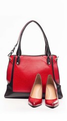 A red handbag pairs perfectly with elegant high-heeled shoes, showcasing a chic fashion combination