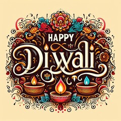 Happy Diwali text vector art | Happy Diwali text design | Happy Diwali cursive font design | Diwali Festival vector | Deepavali design. AI generated