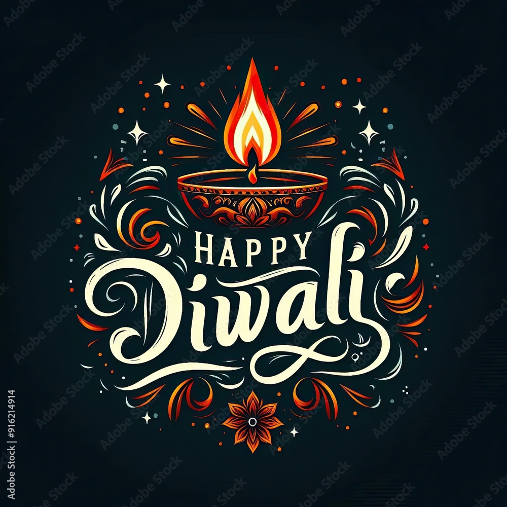 Fototapete happy diwali text vector art | happy diwali text design | happy diwali cursive font design | diwali 