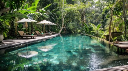 Tranquil Poolside Oasis in Lush Tropical Paradise