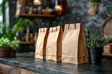 Blank paper bags mockup template for branding, packaging design, and promotional material presentations, ideal for showcasing logos and designs.
