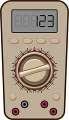 Digital multimeter showing measurement value, with buttons and rotary knob