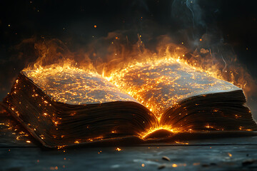   an opened magic book with glowing lights and mystical effects, evoking a sense of enchantment and fantasy.
