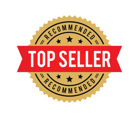 Top seller vector badges. Luxury black and gold label with ribbon. For icon, logo, sign, seal, symbol, stamp, sticker. Vector illustration