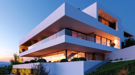 Fototapeta premium Modern luxury villa with large windows and clean architectural lines