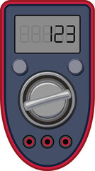 Fototapeta premium Digital multimeter displaying measurement result, with knob for adjusting settings and probes for connecting to electrical circuits