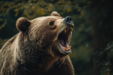 Grizzly Bear Roaring in the Wilderness