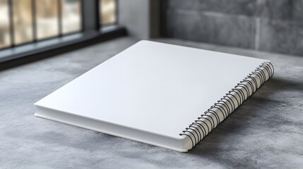 White notebook mockup on a neutral grey background, emphasizing simplicity and elegance