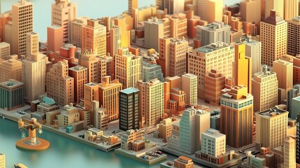 Low-Poly Cityscape with Golden Hour Glow