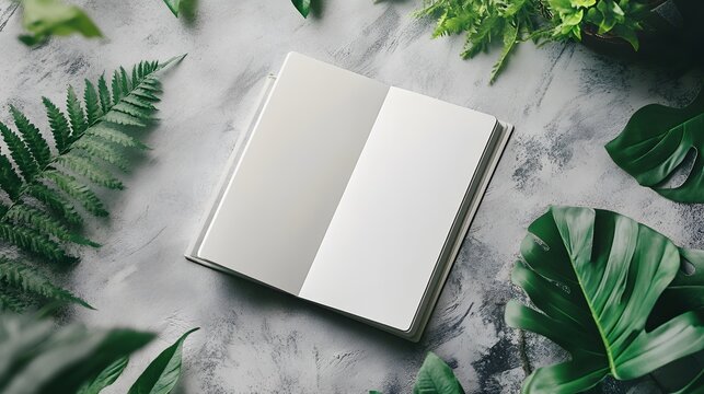 White notebook mockup on a neutral grey background, emphasizing simplicity and elegance