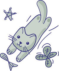 cute cat jumping and catch fish