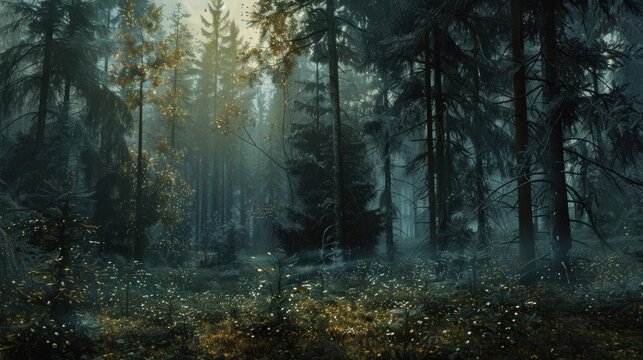 Dark forest panorama fantasy landscape