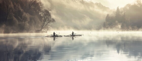 Serene Strength: British Women Rowing at Dawn