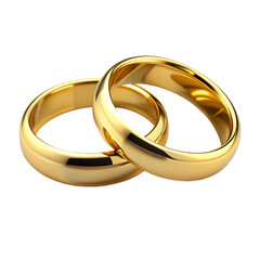 A pair of gold wedding rings isolated on transparent background.