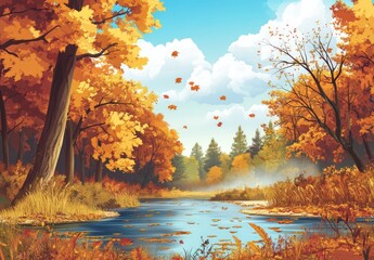 Autumnal River Landscape