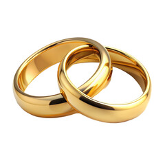 A pair of gold wedding rings isolated on transparent background.