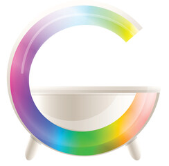White desk lamp with a circular rainbow lampshade spreading light