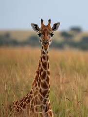 Fototapeta premium Majestic Giraffe in Natural Habitat: Wildlife Photography of African Savanna