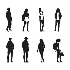 International Youth day. Young people silhouette with white background.