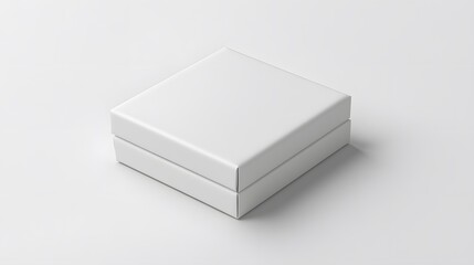 White packaging box mockup on a plain white background with soft shadows and clean lines