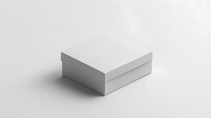 White packaging box mockup on a plain white background with soft shadows and clean lines