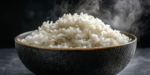 A bowl of white rice, steaming hot and delicious, generative AI