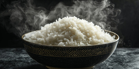 A bowl of white rice, steaming hot and delicious, generative AI