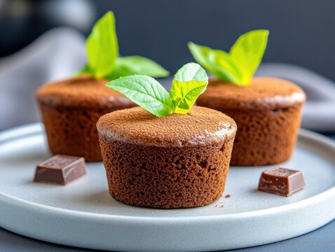 Delicious Chocolate Cupcakes with Mint Garnish