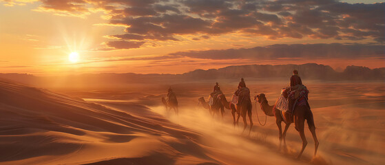 Fototapeta premium Camel caravan in the desert