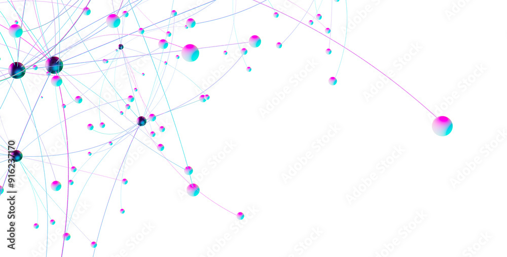 Poster Multi color connected lines and dots network 3d illustration