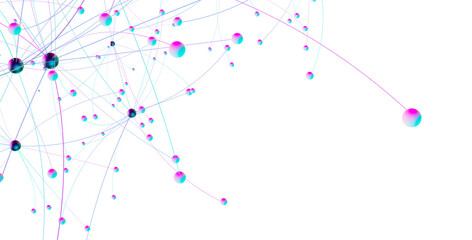 Multi color connected lines and dots network 3d illustration