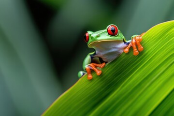 Naklejka premium Red-eyed Tree Frog on Green Leaf