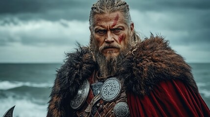 Fierce Viking Warrior by the Stormy Sea: A Captivating Glimpse into Norse Mythology