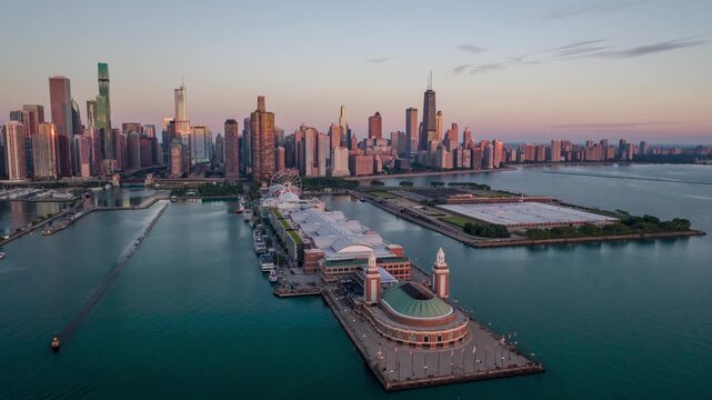 Aerial view of Chicago at sunrise