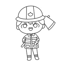 Obraz premium A cartoon drawing of a firefighter with a fire axe