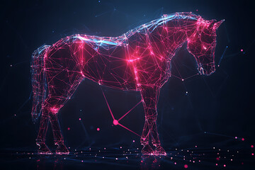 horse. Digital wireframe polygon illustration. technology of lines and points.	
