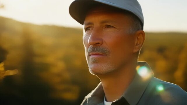 A closeup of a park rangers face as they brief a group of volunteers on an upcoming reforestation project in the park.