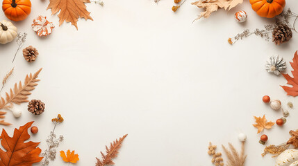 Obraz premium halloween theme objects at the bottome of the screen, off white background, organic feel.