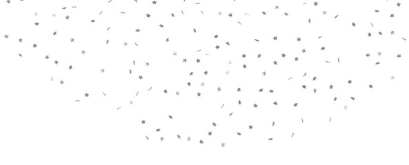 Silver stars confetti on gray background. Christmas or winter festive background
