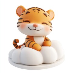 Naklejka premium Cute Cartoon Tiger Sitting on a Cloud