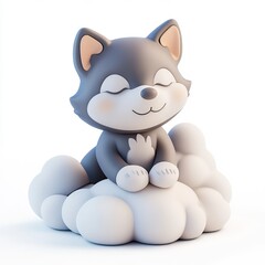 Cute Cartoon Wolf Sitting on a Cloud