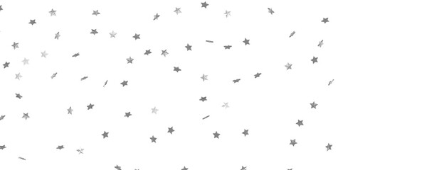 Silver stars confetti on gray background. Christmas or winter festive background