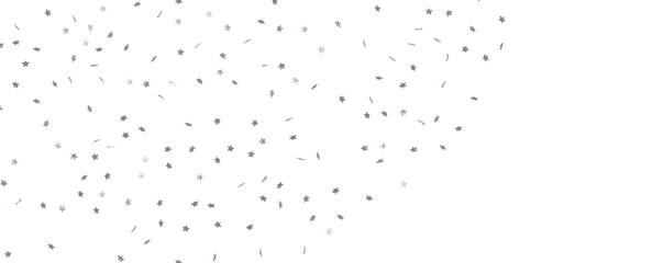 Silver stars confetti on gray background. Christmas or winter festive background