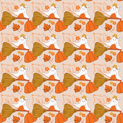 autumn leaves pattern, Seamless pattern for Halloween decoration, fabric print, textiles, wallpaper, paper print. Beautiful pattern design with hand drawing in colourful vector file.
