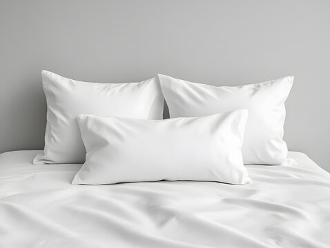 Minimalist white pillowcase mockup placed flat on a clean, neutral bed with no distractions