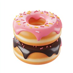 Stack of Donuts with Pink and Chocolate Glaze