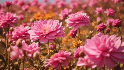 Obraz premium pink flowers with yellow centers. 