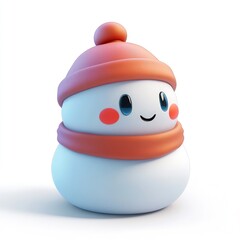 Cute Snowman with Red Hat and Scarf
