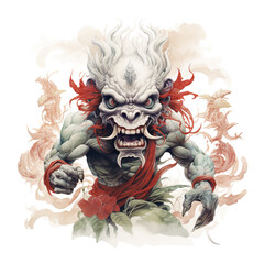 Naklejka premium Ferocious Demon with Red Accents and White Hair.