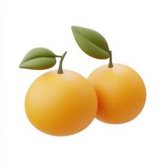 Two Ripe Oranges with Green Leaves